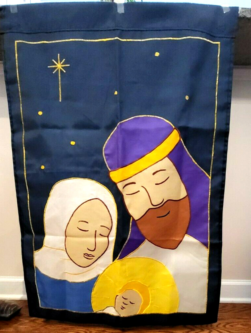 Vintage 1997 HOLY NIGHT Garden Flag Yard Decor 28"x40" Nylon Christmas Holiday